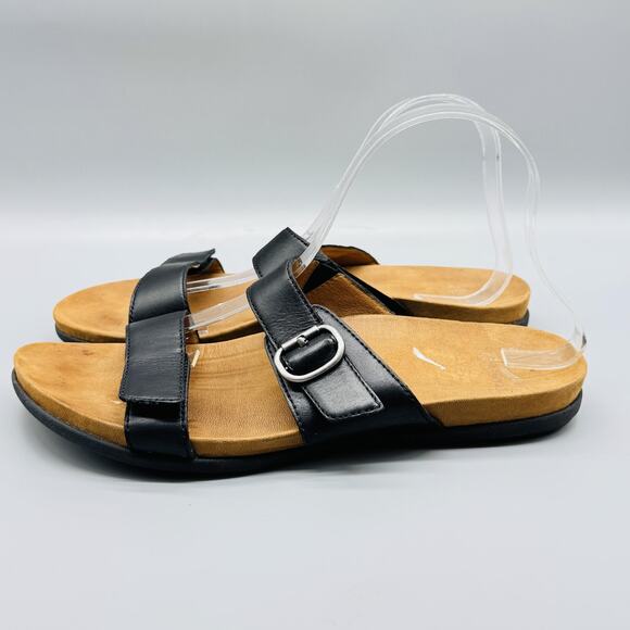 Dansko Sandals Womens 10.5 Black Leather Justine Adjustable Strap Buckle Slide - Picture 2 of 11